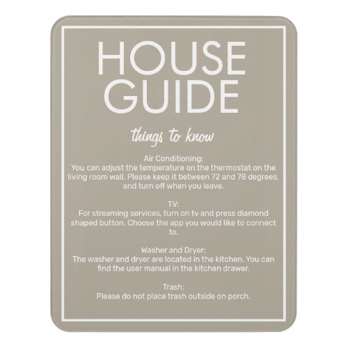 Modern Basic Beige House Guide Guest Sign