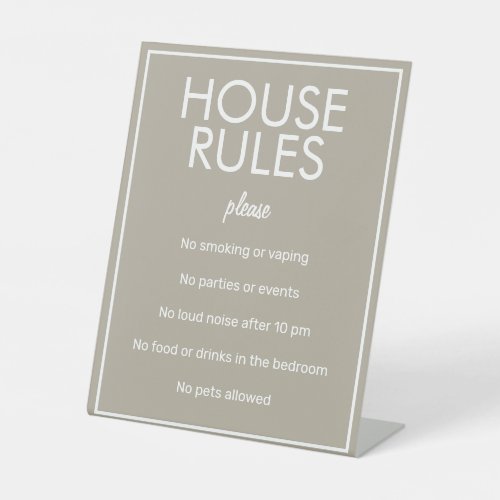 Modern Basic Beige House Rules Guest Pedestal Sign