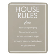 Modern Basic Beige House Rules Guest Sign