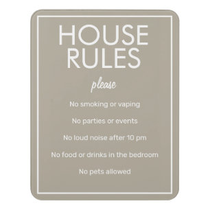 Modern Basic Beige House Rules Guest Sign