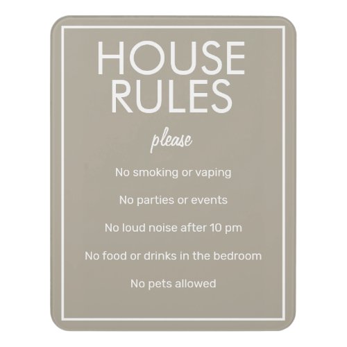 Modern Basic Beige House Rules Guest Sign