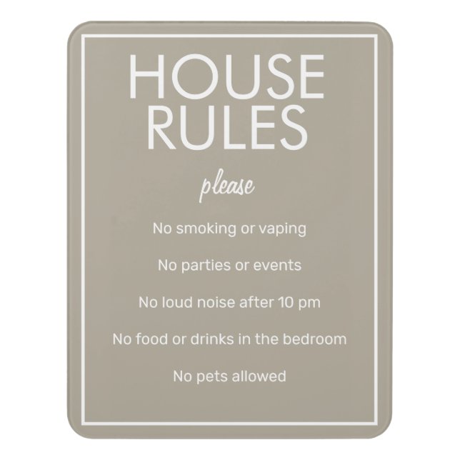 Modern Basic Beige House Rules Guest Sign (Contemporary Vert)