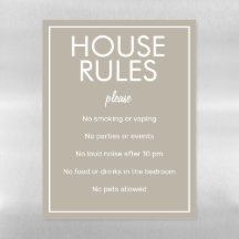Modern Basic Beige House Rules Refrigerator Sheet