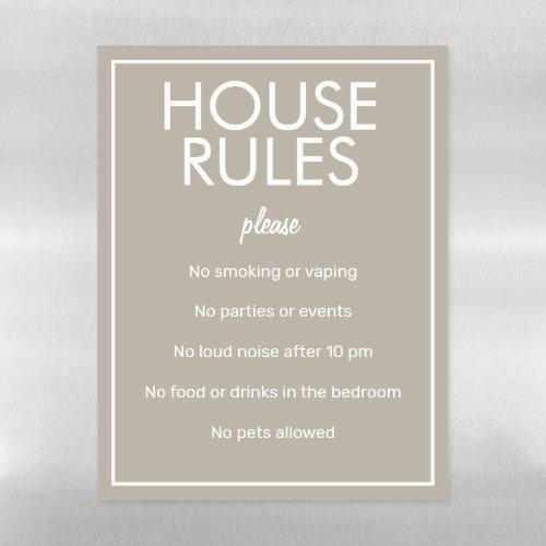 Modern Basic Beige House Rules Refrigerator Sheet