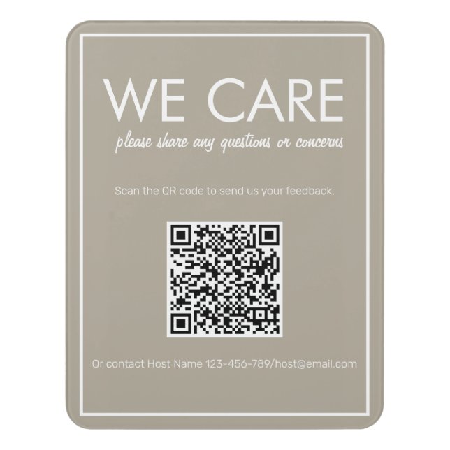 Modern Basic Beige QR Code Feedback Sign (Contemporary Vert)
