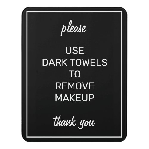 Modern Basic Black Bathroom Makeup Towel Sign