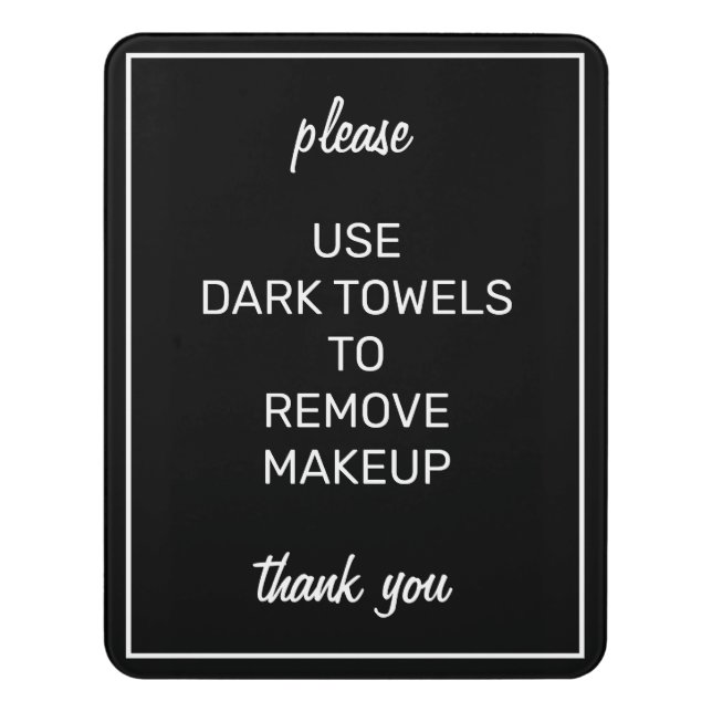 Modern Basic Black Bathroom Makeup Towel Sign (Contemporary Vert)