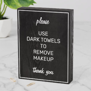 Modern Basic Black Bathroom Makeup Towel Wood Sign