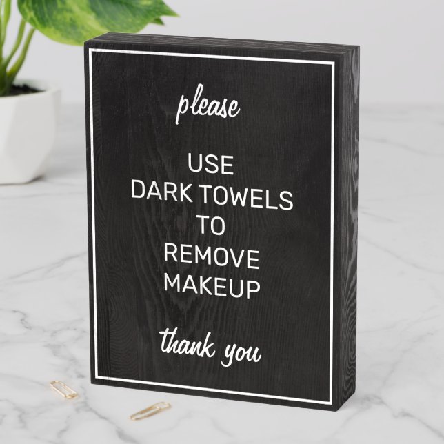 Modern Basic Black Bathroom Makeup Towel Wood Sign (In Situ Vertical)