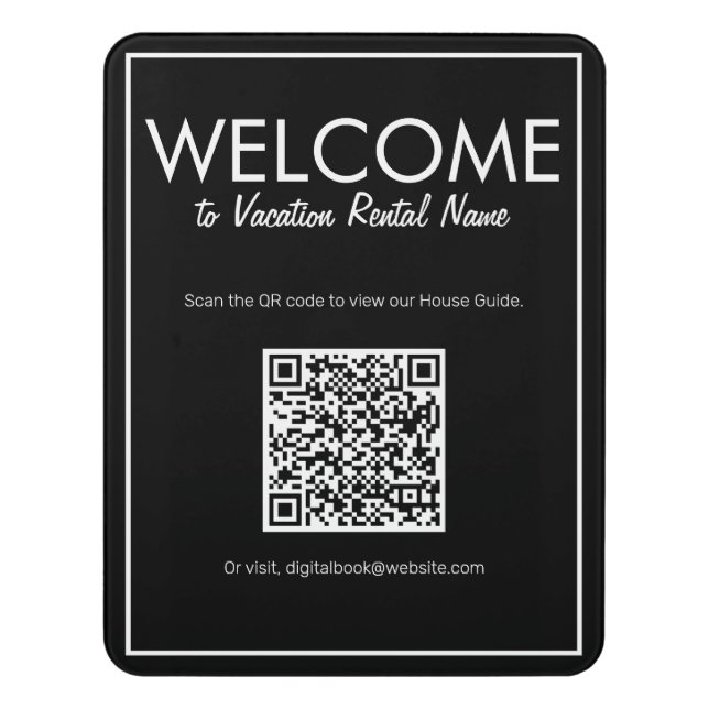 Modern Basic Black Digital QR Code Welcome Sign (Contemporary Vert)