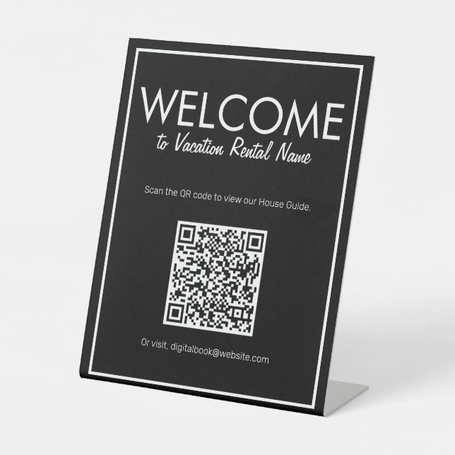 Modern Basic Black Digital QR Code Welcome Sign (Front)