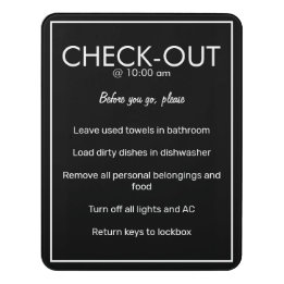 Modern Basic Black Guest Check Out Sign