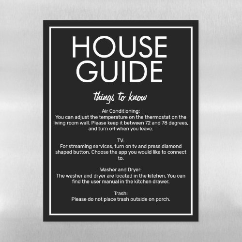 Modern Basic Black House Guide Guest Magnet Sheet