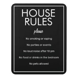Modern Basic Black House Rules Guest Sign