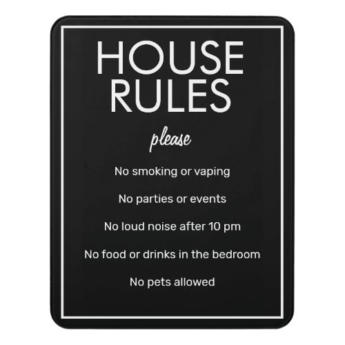 Modern Basic Black House Rules Guest Sign