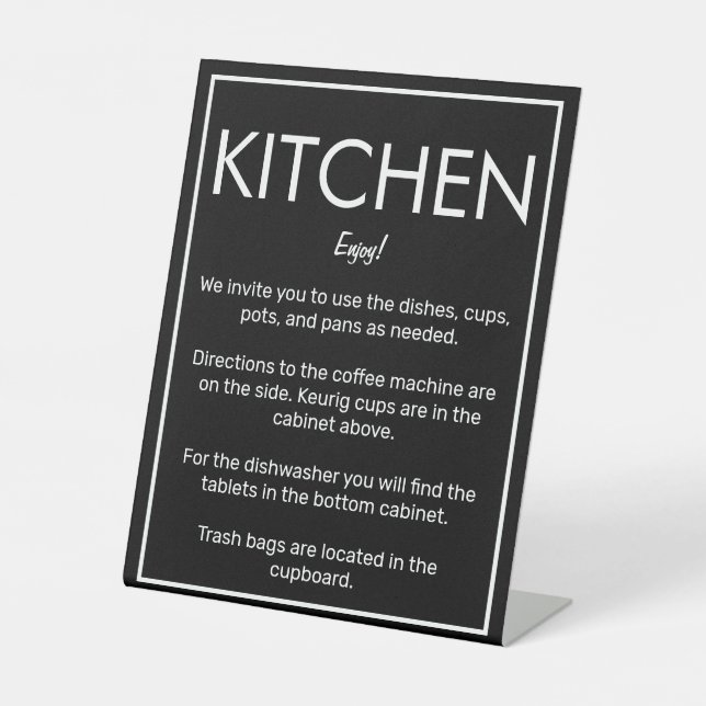 Modern Basic Black Kitchen Counter Sign (Front)