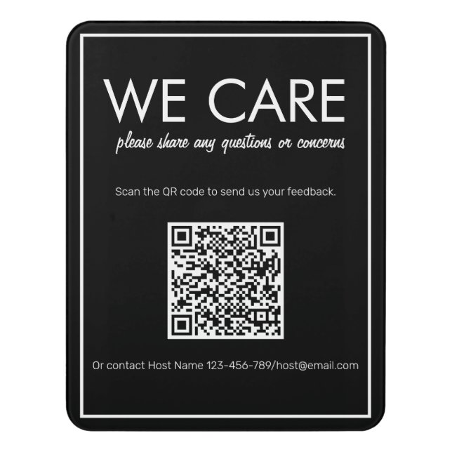 Modern Basic Black QR Code Feedback Sign (Contemporary Vert)