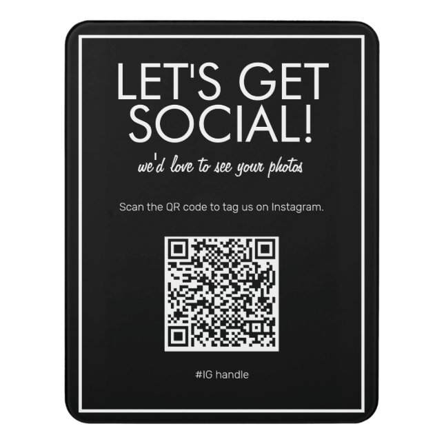 Modern Basic Black Social Media QR Code Sign (Contemporary Vert)