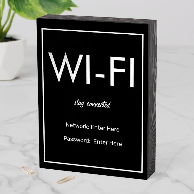 Modern Basic Black Wi-Fi Guest Wood Box Sign (In Situ Vertical)