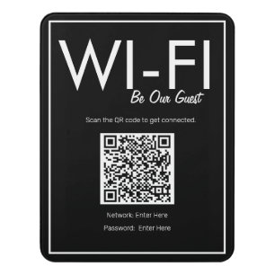 Modern Basic Black Wi-Fi QR Code Guest Sign