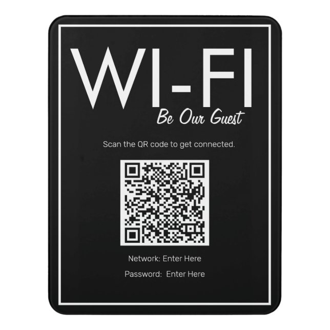 Modern Basic Black Wi-Fi QR Code Guest Sign (Contemporary Vert)