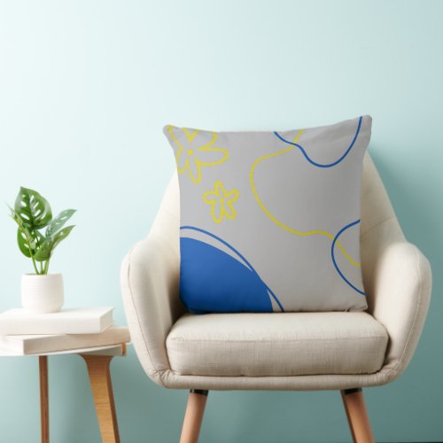 Modern basic Boho blue lines  yellow flowers Throw Pillow