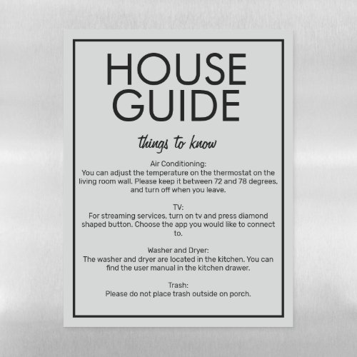 Modern Basic Gray House Guide Guest Magnet Sheet
