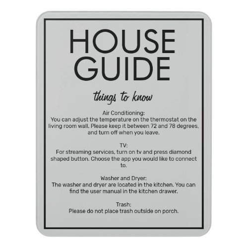 Modern Basic Gray House Guide Guest Sign