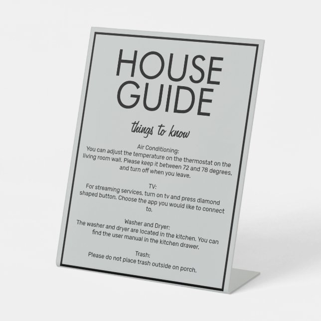 Modern Basic Gray House Guide Guest Table Sign (Front)