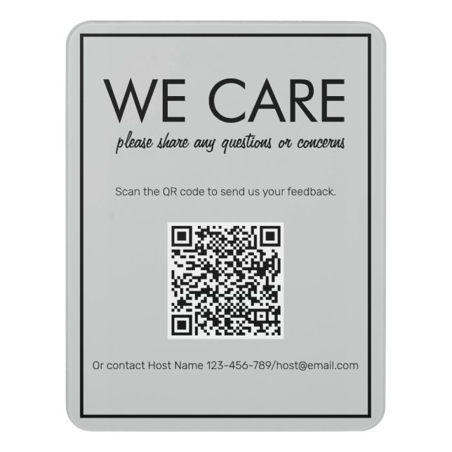 Modern Basic Gray QR Code Feedback Sign (Contemporary Vert)