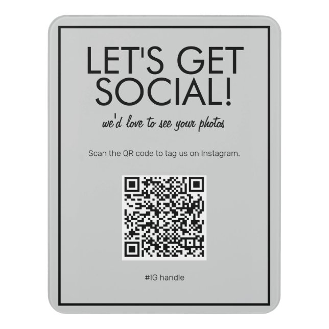 Modern Basic Gray Social Media QR Code Sign (Contemporary Vert)
