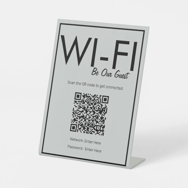Modern Basic Gray Wi-Fi QR Code Pedestal Sign (Front)