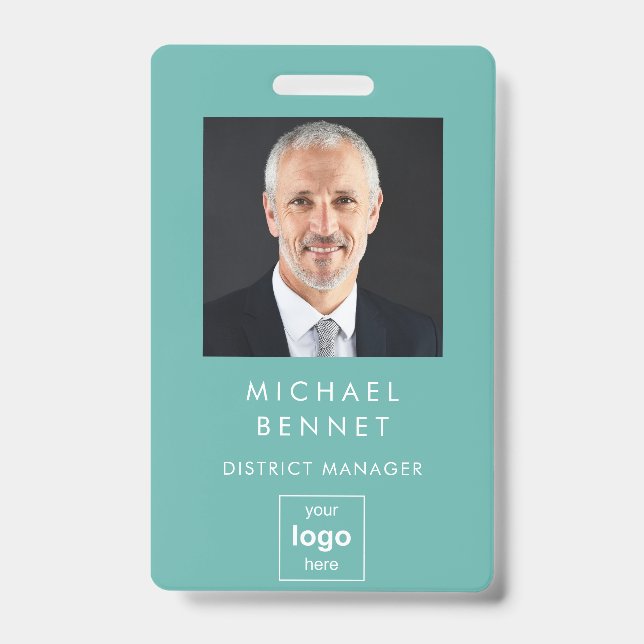Modern Basic Green Corporate Photo ID Badge (Front)