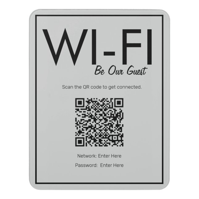 Modern Basic Light Gray Wi-Fi QR Code Guest Sign (Contemporary Vert)
