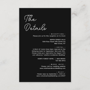 Modern Basic Luxury Black Wedding Details Enclosure Card