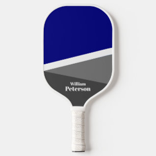 Modern Basic Navy Blue Grey Shades Custom Name  Pickleball Paddle