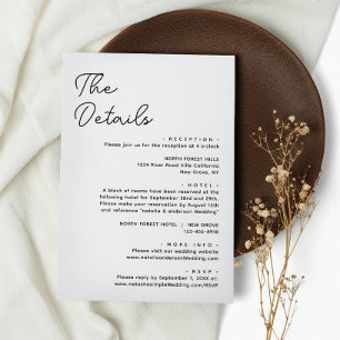 Modern Basic Plain Black White Wedding Details Enclosure Card