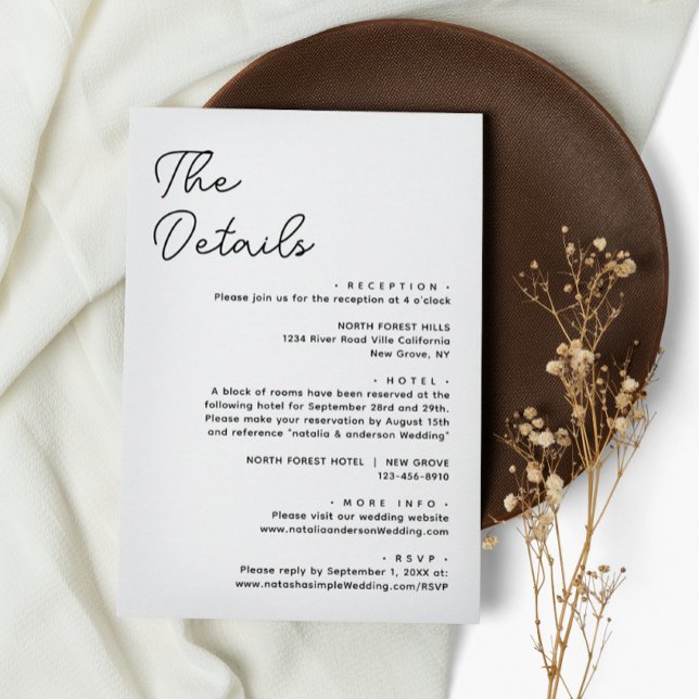Modern Basic Plain Black White Wedding Details Enclosure Card (Creator Uploaded)