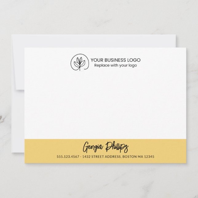 Modern Basic Soft Yellow Name & Logo Note Card (Front)