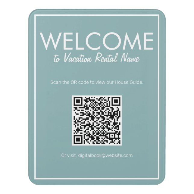 Modern Basic Teal Digital QR Code Welcome Sign (Contemporary Vert)