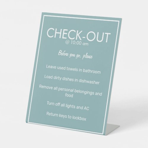 Modern Basic Teal Guest Check Out Table Sign