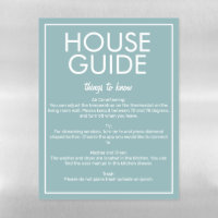Modern Basic Teal House Guide Guest Magnet Sheet