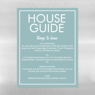 Modern Basic Teal House Guide Guest Magnet Sheet