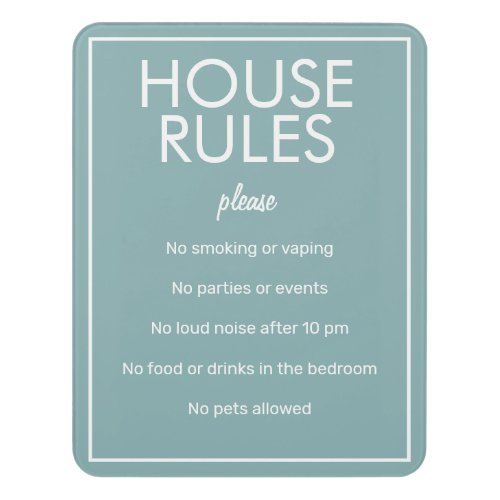 Modern Basic Teal House Rules Guest Sign