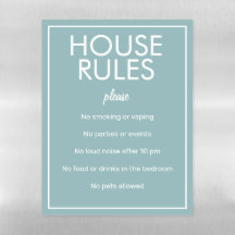 Modern Basic Teal House Rules Refrigerator Sheet