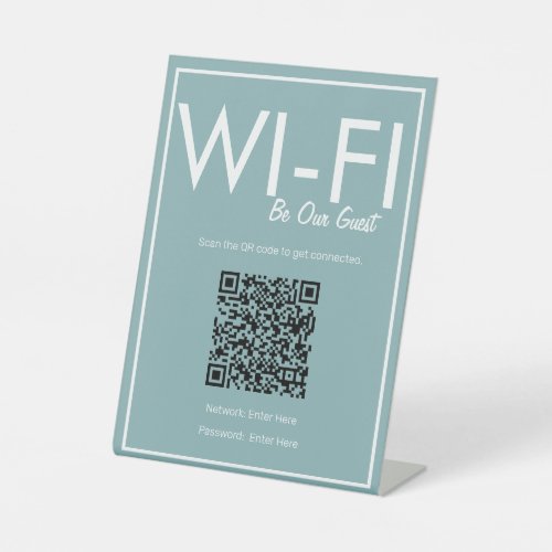 Modern Basic Teal Wi_Fi QR Code Pedestal Sign