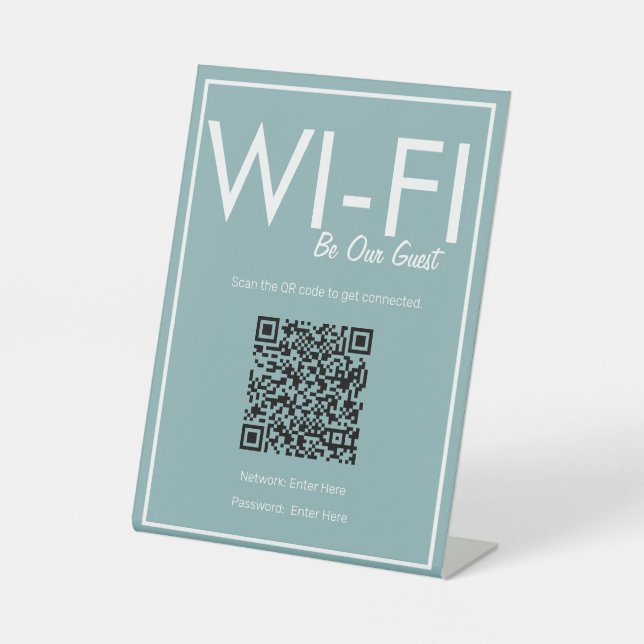 Modern Basic Teal Wi-Fi QR Code Pedestal Sign (Front)