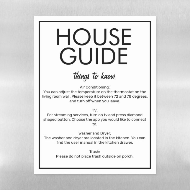 Modern Basic White House Guide Guest Magnet Sheet (Vertical)