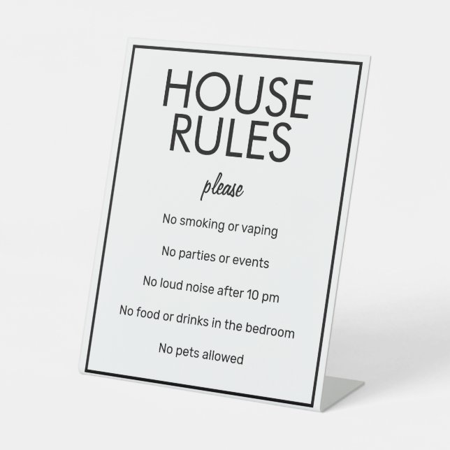 Modern Basic White House Rules Guest Pedestal Sign (Front)