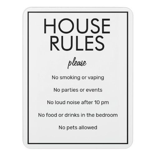 Modern Basic White House Rules Guest Sign